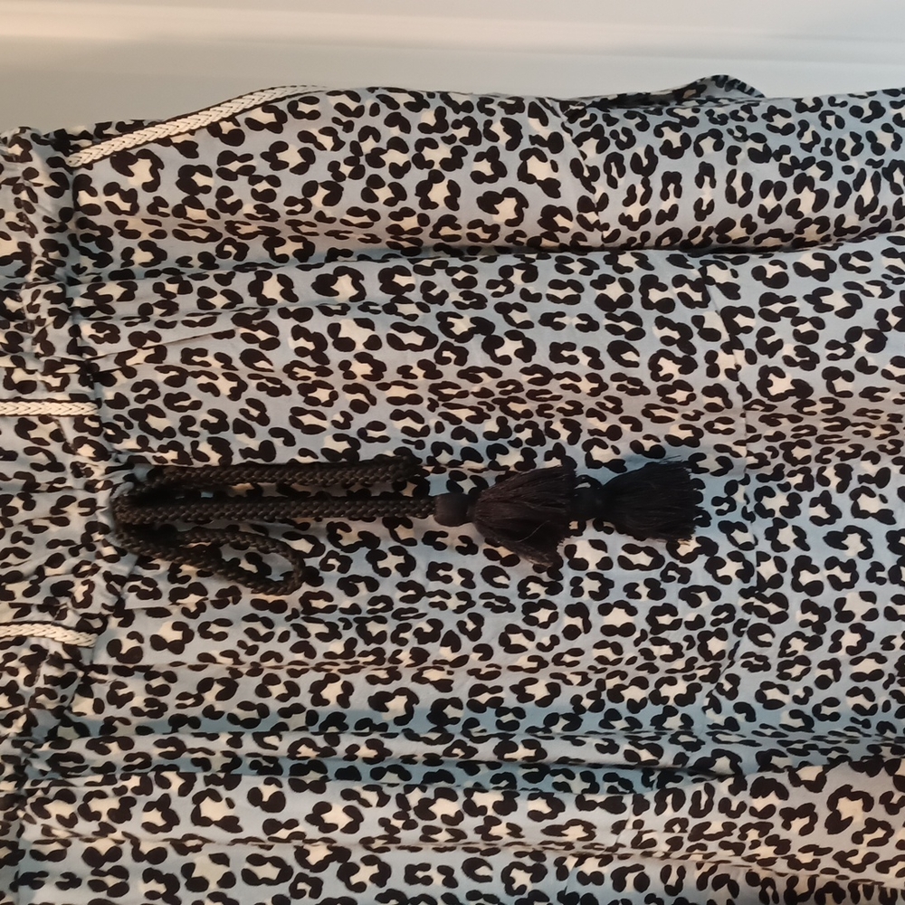 Rachel Roy blue cream black cheetah print sleeveless mini dress with drawstring - Picture 3 of 7